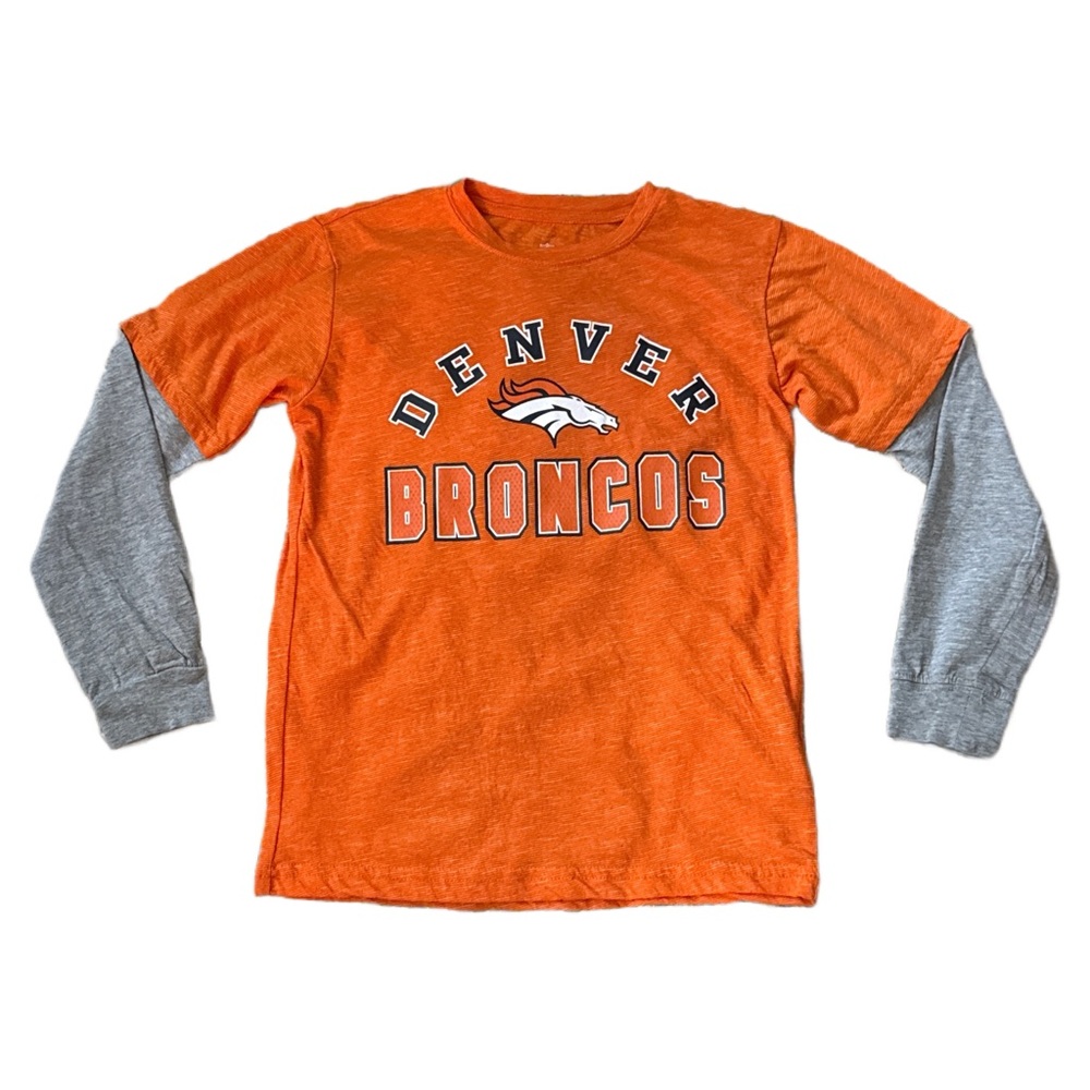 Denver Broncos Youth Faux Layered Long Sleeve T-Shirt with Logo Size M 8